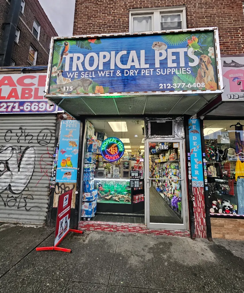 The storefront of Tropical Pets on Dyckman Street in Inwood